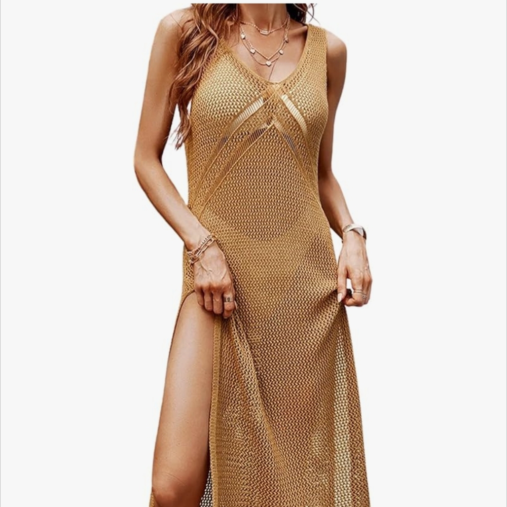 Cupshe Tan Gold Cover-up Mesh Crochet